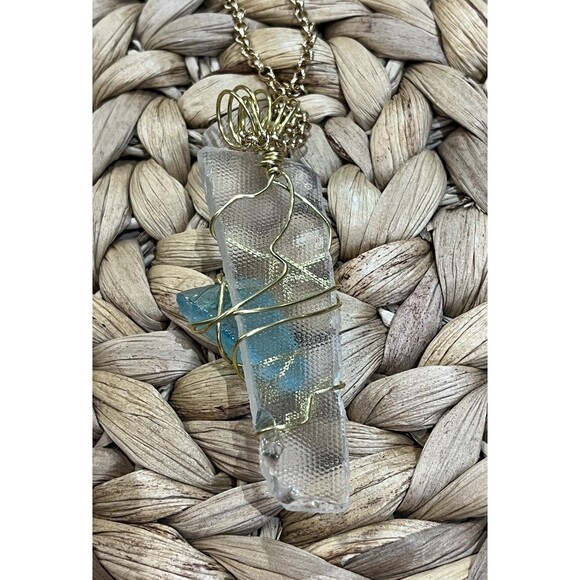 Authentic White&Teal Sea Glass From North Carolina Wrapped Silver Tone Coastal - Picture 8 of 8